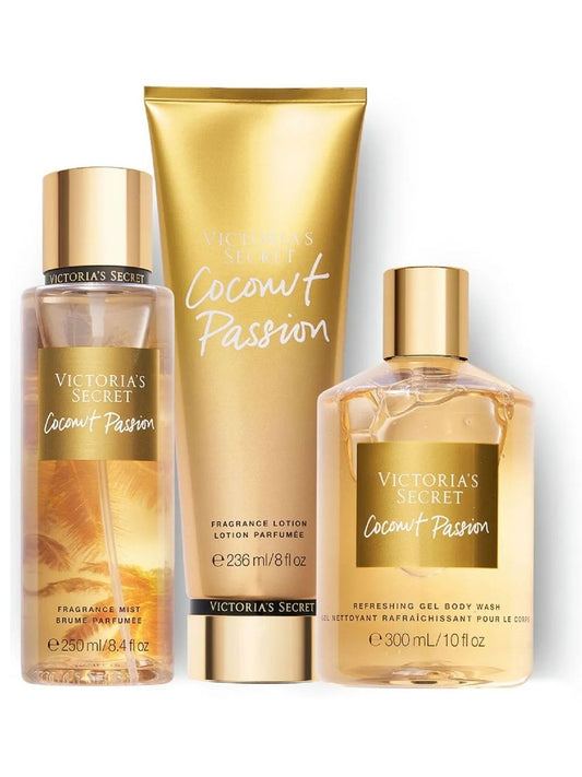 VICTORIA'S SECRET 3 PCS GIFT SET COCONUT PASSION MIST SHOWER GEL & LOTION NEW